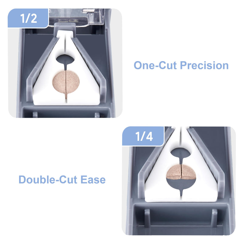 Fullicon Pill Cutter for Small or Large Pills, Pill Splitter with V-Shape Holder, Medicine Slicer with Sharp Blade,Tablet Splitter with Two Large Pill Organizers Grey