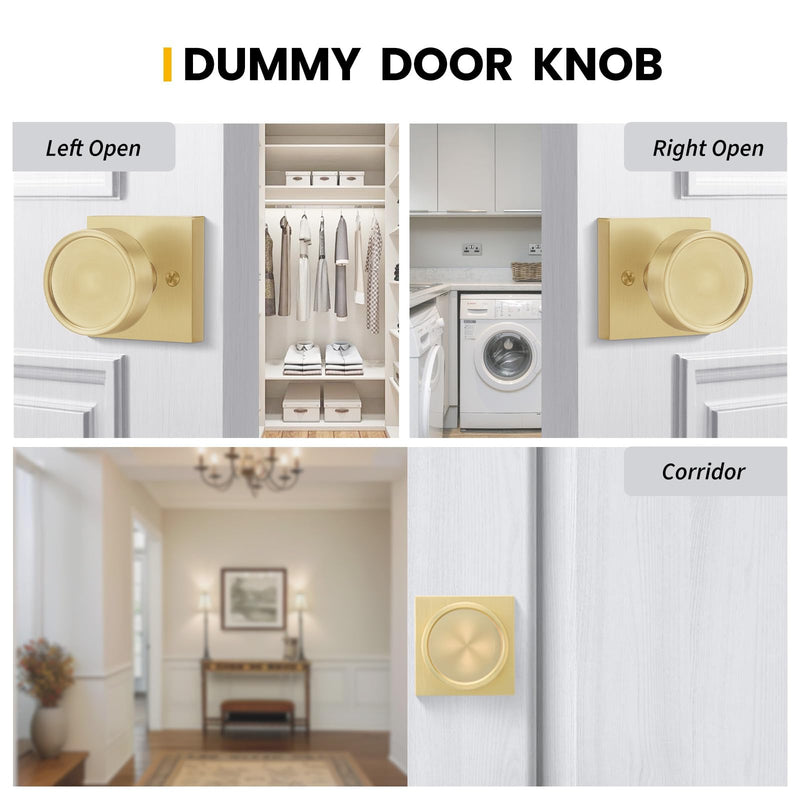 Goldenwarm 1 Pack Gold Door Knobs, Gold Dummy Interior Door Knob, No-Turning Door Dummy Knob for Closet Doors, Zinc-Alloy Heavy Duty