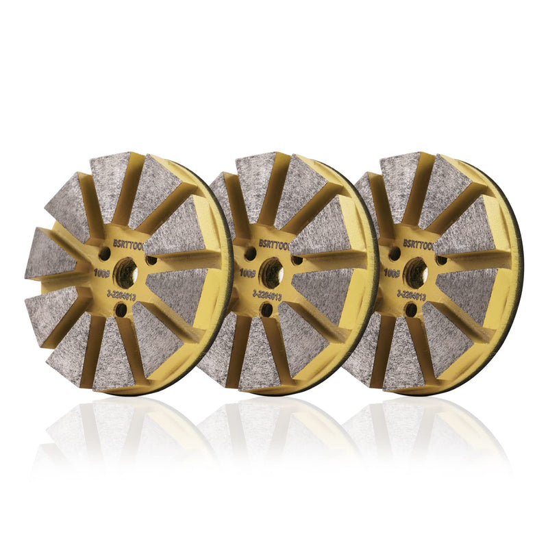 3Pcs 3inch Metal Diamond Floor Polishing Pads - Dry or Wet Sanding Tile Stone Marble Concrete Granite Ceramics Glass (100Grit)