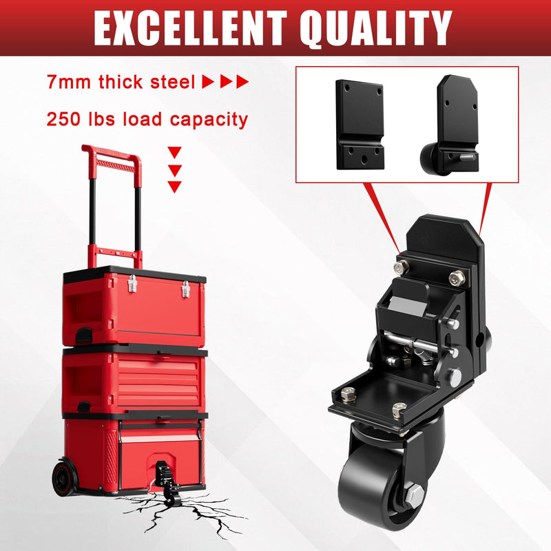 Upgraded Steel Front Wheels, Caster Wheel Kit for Milwaukee Packout Tool Box, 200 Lbs Capacity