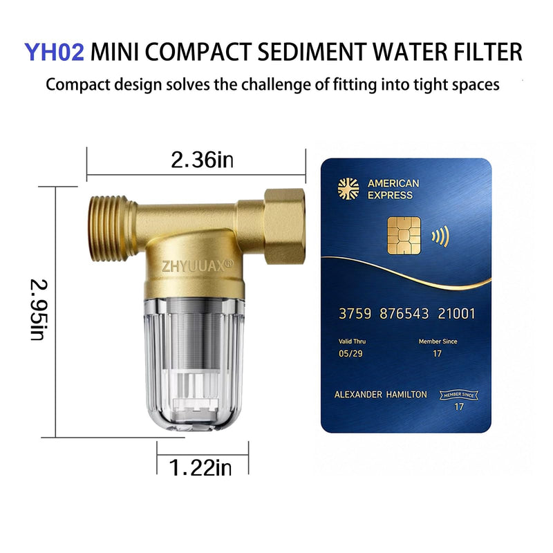 YH02 50 Micron Reusable Brass Washer Water Filter, Compact Washing Machine Water Filter System, for Washing Machine, Shower, Camping, Travel, Anti Scale Portable Sediment Filter