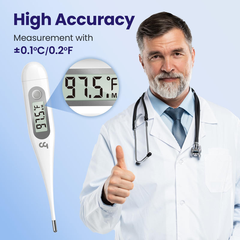 Femometer Thermometer for Adults and Kids, Digital Thermometer with Fever Alert, Memory Recall, C/F Switchable, for Oral, Rectal or Under Arm Use, Grey 1 Count (Pack of 1)