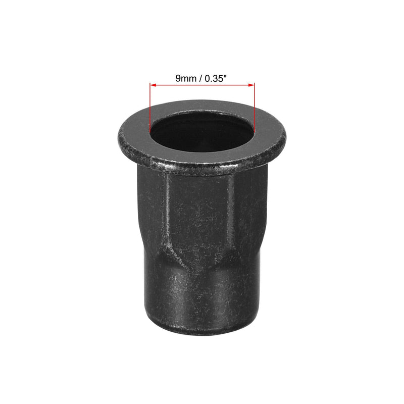uxcell M6 Rivet Nuts, Thread Half Hexagonal Carbon Steel Zinc-Plated Flat Head Threaded Insert Nut Black 50Pcs