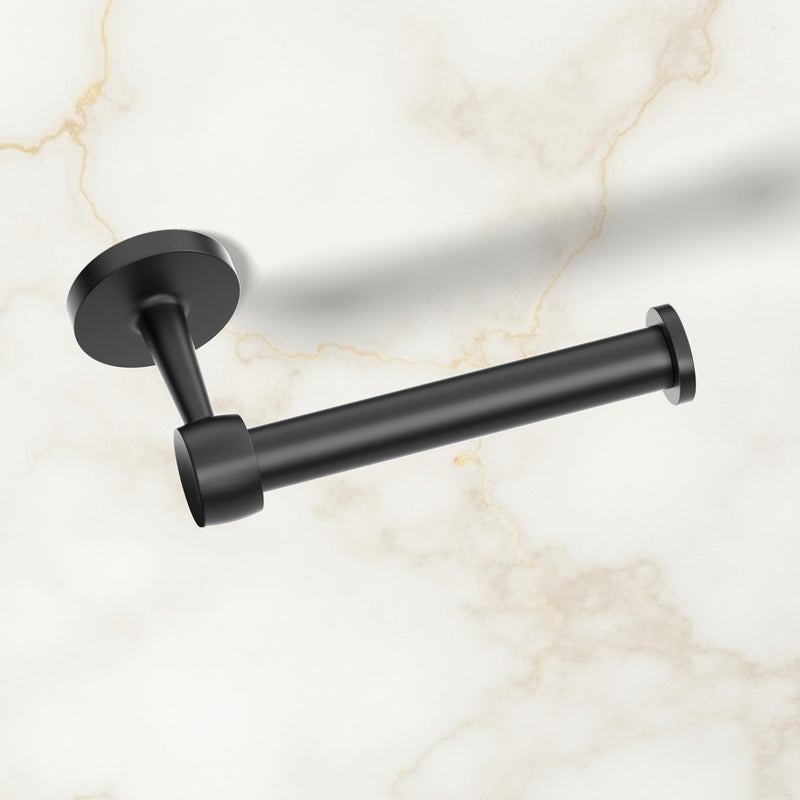 Gatco 5213MX Gibson Euro Toilet Paper Holder | Modern Open Arm Wall-Mounted TP Holder | Retro Curves, Stylish Decorative Hardware, Heavy Duty Metal, EZ Ancor Mounting | Matte Black Finish Modern Matte Black