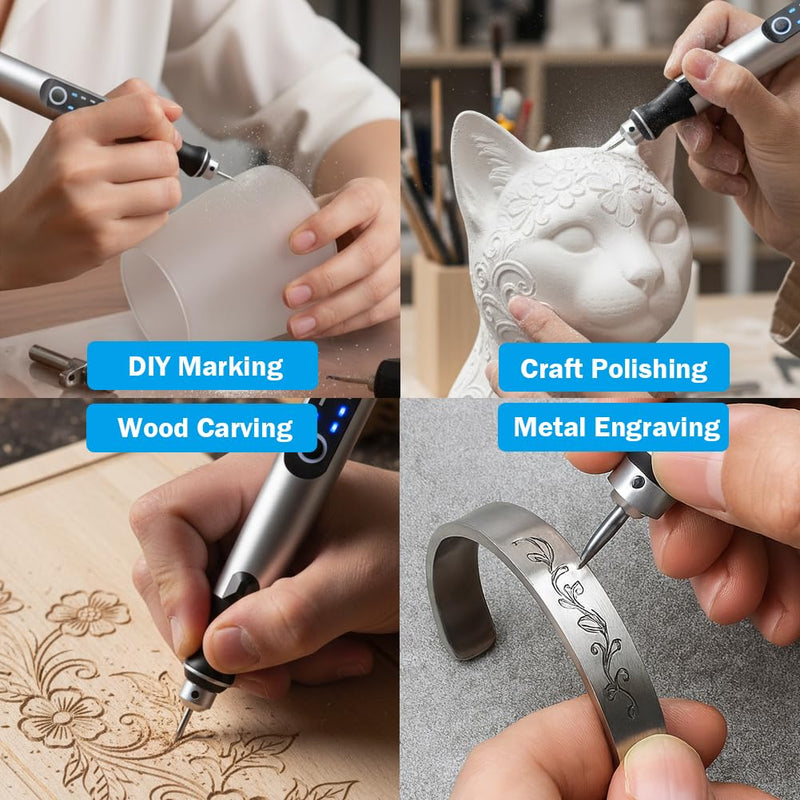 USB Rechargable Engraving Machines Pen with 35bits,Mini Electric Engraver Etching Machines Cordless Rotary Tools Engraved Jewelry Stone Metal Plastic Wood Resin Model Silver