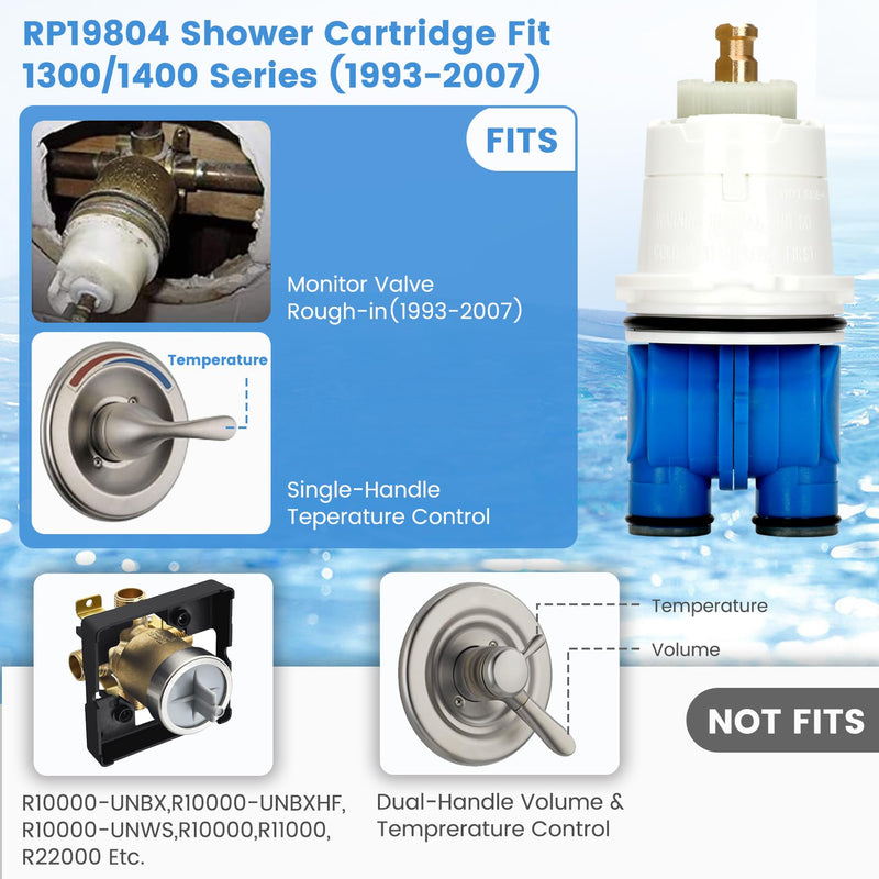 RP19804 Shower Cartridge Compatible with Delta Faucet 1300/1400 Series Tub and Shower Valves, RP19804 Cartridge Replacement Fits Select Monitor Valves 1993-2007 (2 PCS) RP19804(2Pack)