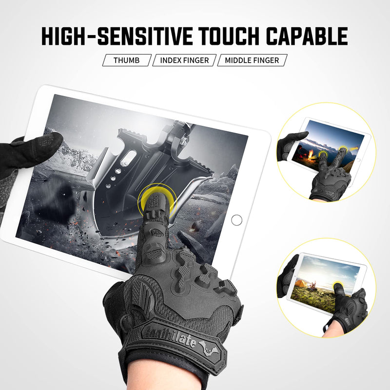 ZUNE LOTOO Touchscreen Tactical Gloves Men with Kevlar-Lined & TPR Impact Protection for Motorcycle Paintball Airsoft Range Work(Black/Red/Green/Tan) Black Zag6 Full Finger Large