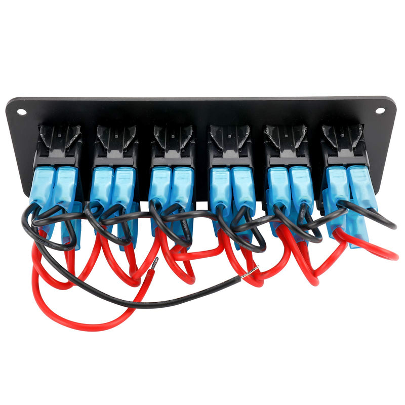 Amarine Made 12-24V Boat Switch Panel Illuminated Rocker Switch Aluminum Pre-Wired Panel 6 Gang Toggle Switches Dash 5 Pin ON/Off 2 LED Backlit for Bus Boat Car Marine Blue LED IP65 (6 Gang)
