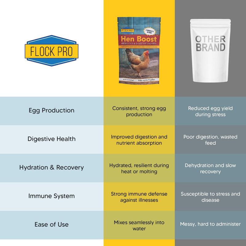 Flock PRO Hen Boost - Digestive Supplement for Hens | Chicken Vitamins and Supplements | Probiotics, Digestive Enzymes, Electrolytes for Adult Poultry-8 OZ 1 Count (Pack of 1) - PawsPlanet Australia