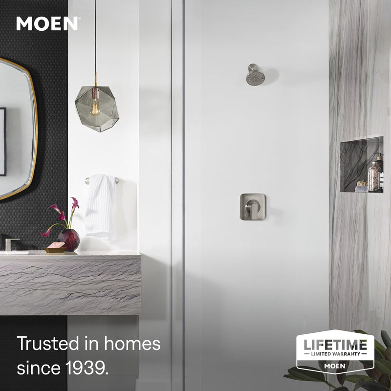 Moen Genta LX Pressure Balancing Eco-Performance Modern Shower Trim with Showerhead and Lever Handle, Posi-Temp Valve Required, Brushed Nickel, T2472EPBN