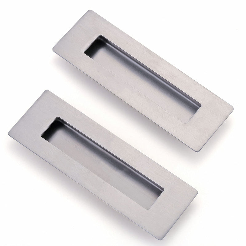 4 Pack Recessed Door Pull Handles with 8 Screws, 6 Inch Rectangular Flat Sliding Door Pulls, Closet Door Finger Pull Handles,Satin Brushed Stainless Steel Pocket Door Handles 6 inch (4 Pack) Silver