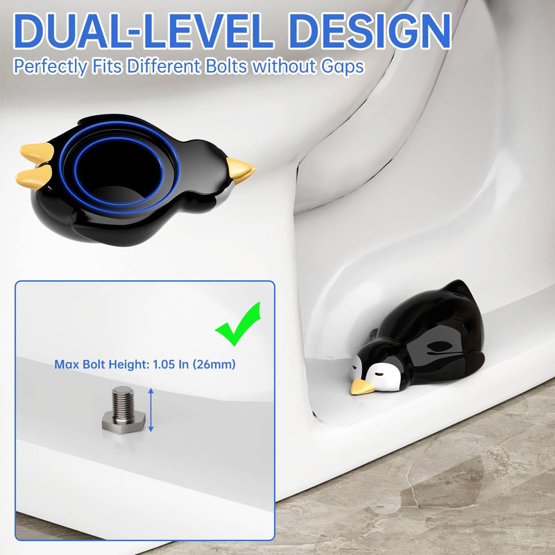 NiHome 2 PCS Resin Penguin Toilet Floor Bolt Cover Caps for Bolts Up to 1.05 Inches, Hand-Painted Fun Decorative Bathroom Accessories, Easy Installation No Tools Required, Durable and Easy to Clean