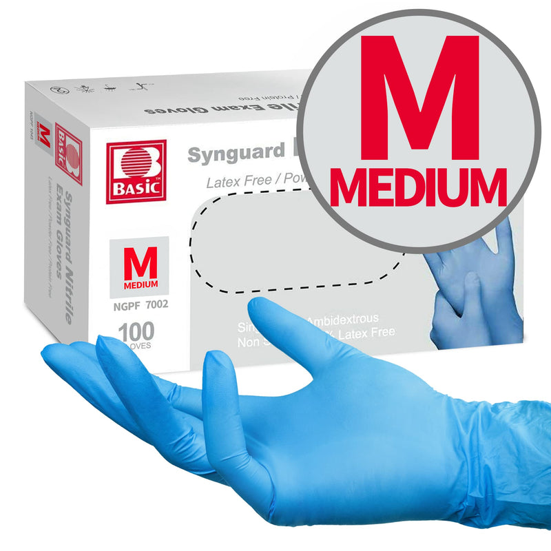 Basic Medical Nitrile Exam Gloves - Latex-Free & Powder-Free & Non-Sterile, Disposable Gloves (pack of 100, Blue) Medium (Blue)