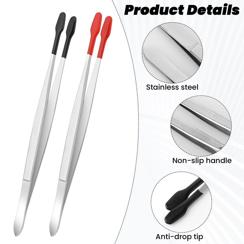 2 PCS PVC Coated Flat Tipped Tweezers, Non Marring Flat Tip Tweezers Stainless Steel Pincettes Non-Slip Forceps for Stamps Coins Crafts Beads Jewelry Making Tweezer Tools