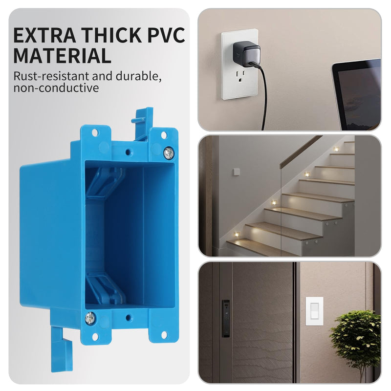 XIUTE 1-Gang High Grade of PVC Old Work Standard Switch/Outlet Wall Electrical Box,Blue，14 Cubic Inch Junction Box,Adjustable Mounting Tabs，ETL 1Gang 14Cu.In 1 pack of blue