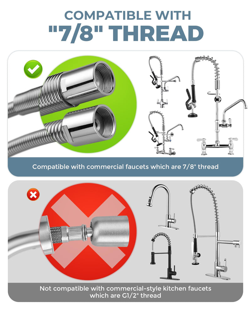 Commercial Sink Sprayer Head: 7/8"-20UNEF Black Pre Rinse Sprayer - 3.85 GPM High Pressure Pull Down Spray Head - Handheld Dish Sprayer Nozzle for Commercial Kitchen Faucet (Chrome Finished)