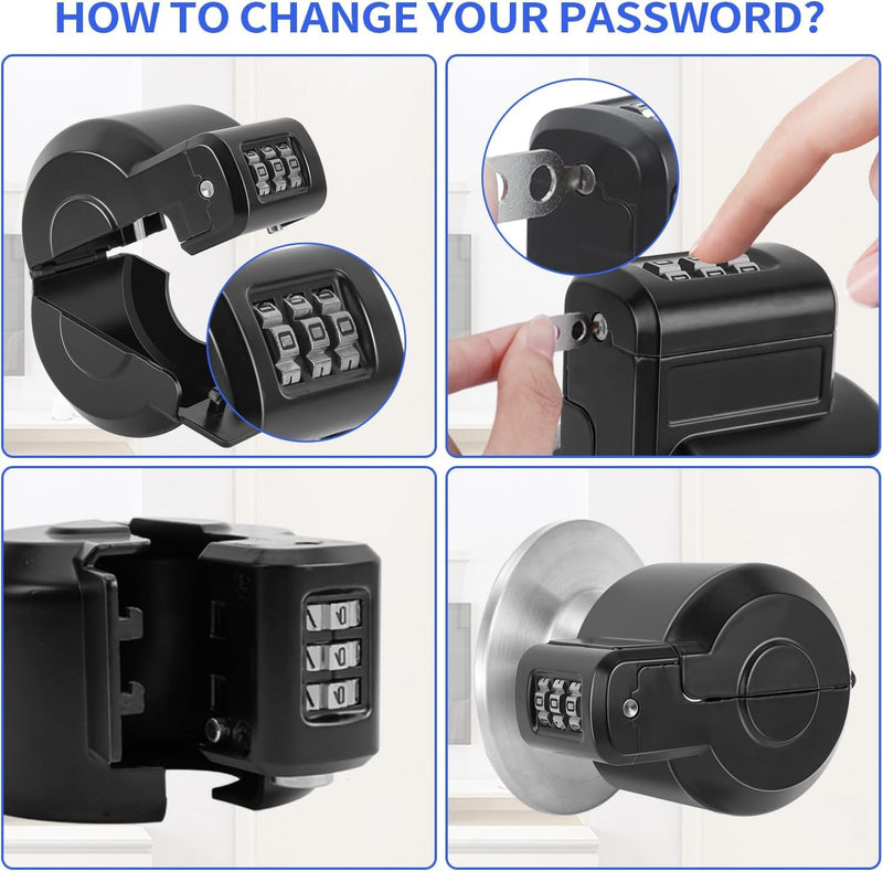 Door Knob Safety Cover Lock Child Proof Door Knob Lockout Device Cover | Combination Lock for Kids Dementia Elderly Safety Water Gas Valve Faucets Temporary Door Handle Lock Fits Most Circular Knobs Black