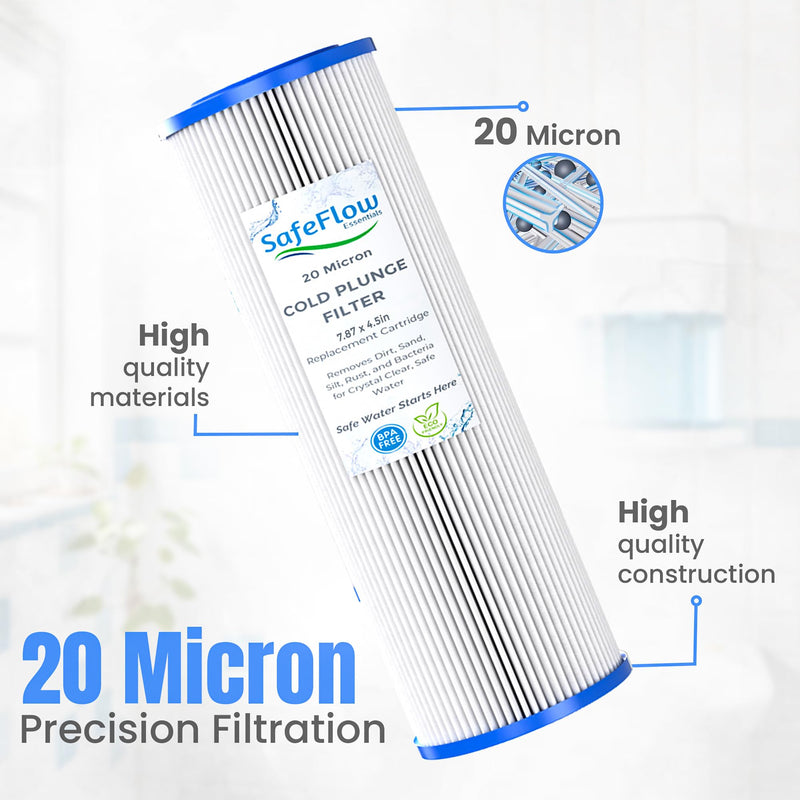 7.7" x 4.5" Ice Bath Water Filter 20 Micron (4-Pack) – Compatible with Cold Plunge All-In & Evolve Pro Chiller | Sediment Filter for Ice Bath & Water Chillers (7.7 x 4.5in, 4, Count) 7.7 x 4.5in 4.0