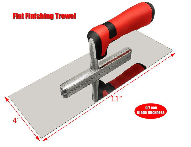 Concrete Tools Set Stainless Steel Flat Finishing Trowel (11" x 4") and Pool Trowel (14" x 4") Drywall Cement Plastering Masonry Construction Hand Kit
