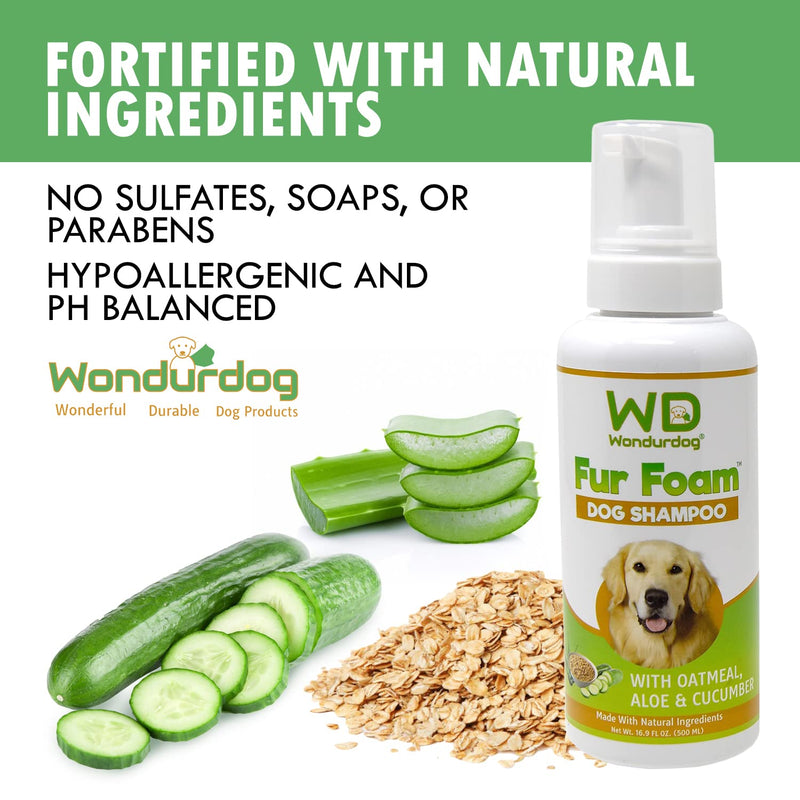 Fur Foam Dog Shampoo with Oatmeal, Coconut and Aloe. Hypoallergenic, Softens Coat, Moisturizes Dry Skin, Restores Shiny, Lathers from Bottle. (16.9oz) 16.9 oz - PawsPlanet Australia