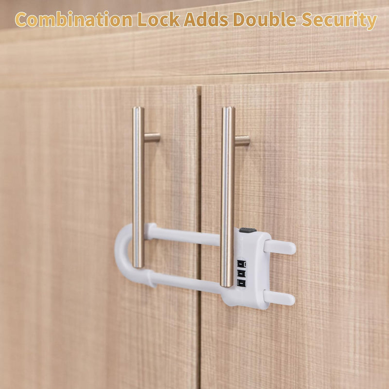 4 Pack U-Shaped Sliding Cabinet Locks Multifunctional Child Safety Lock Adjustable Baby Proof Clips for Home Cabinets Refrigerator Doors Cabinet Knobs and Window Handles (White) White