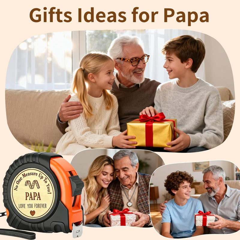 Papa Grandpa Gifts for Fathers Day Tape Measure 25 FT, Father's Day Birthday Gift for Grandpa from Granddaughter Grandson, Best Grandpa Grandfather Presents Useful Stuff, Engraved Measure Tape Tools