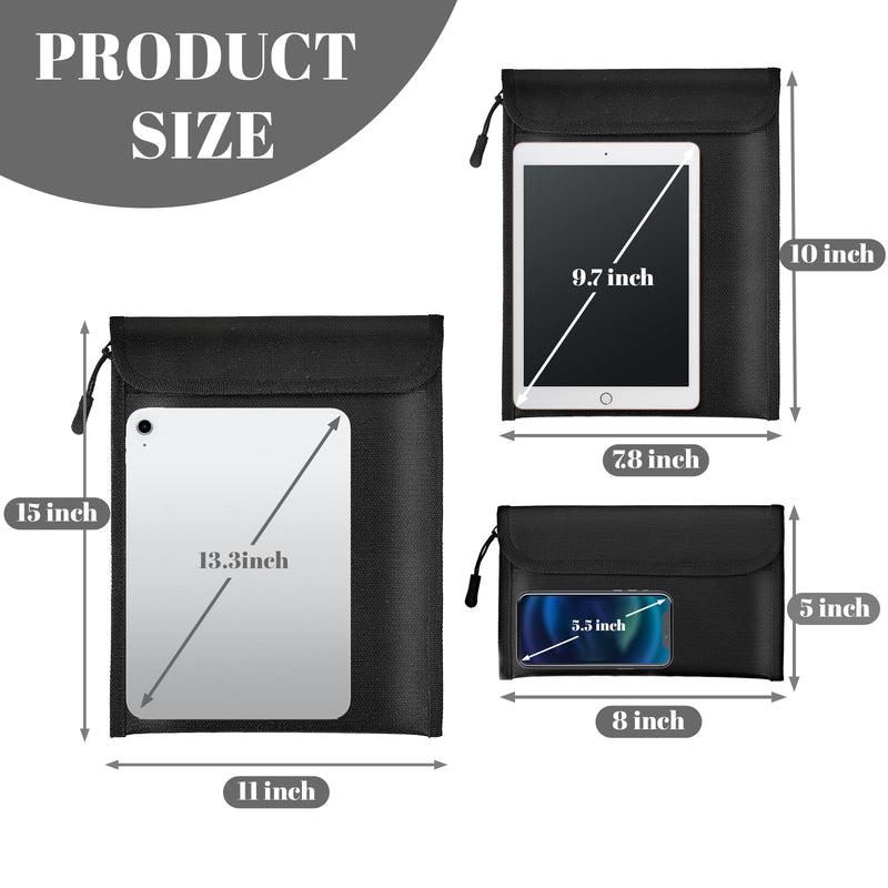 Fireproof Waterproof Document Bag 3-Pack Black 2000℉ Money Bag for Cash Passports ID Cards Social Security Card Protector Waterproof Zipper Pouch Fire Proof Bank Bag Document Holder