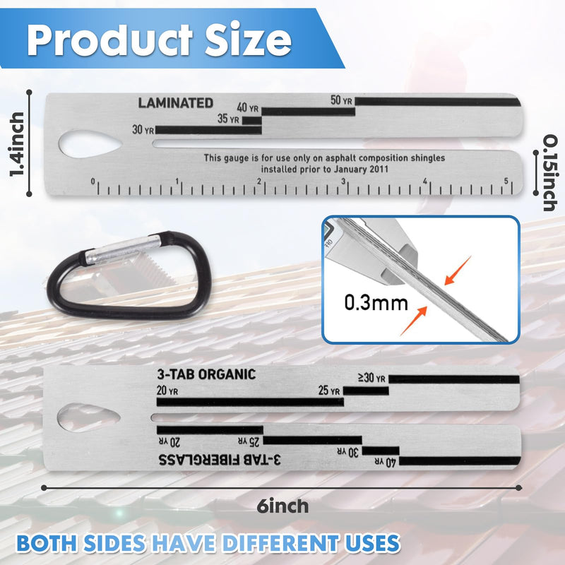 4/09 Shingle Gauge, 2 Pack Measuring Tool for Roof, Roof Pitch Gauge with Carabiner Roofing for Measuring The Thickness of Roof Tiles