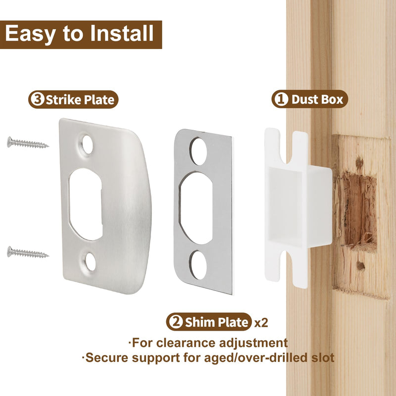 Standard Door Lock Strike Plate with Spacer Shim, Door Latch Restorer, Universal Security Striker, Repair Kits to Fix Door Won’t Latch in (Satin Nickel) 1 Pack Satin Nickel