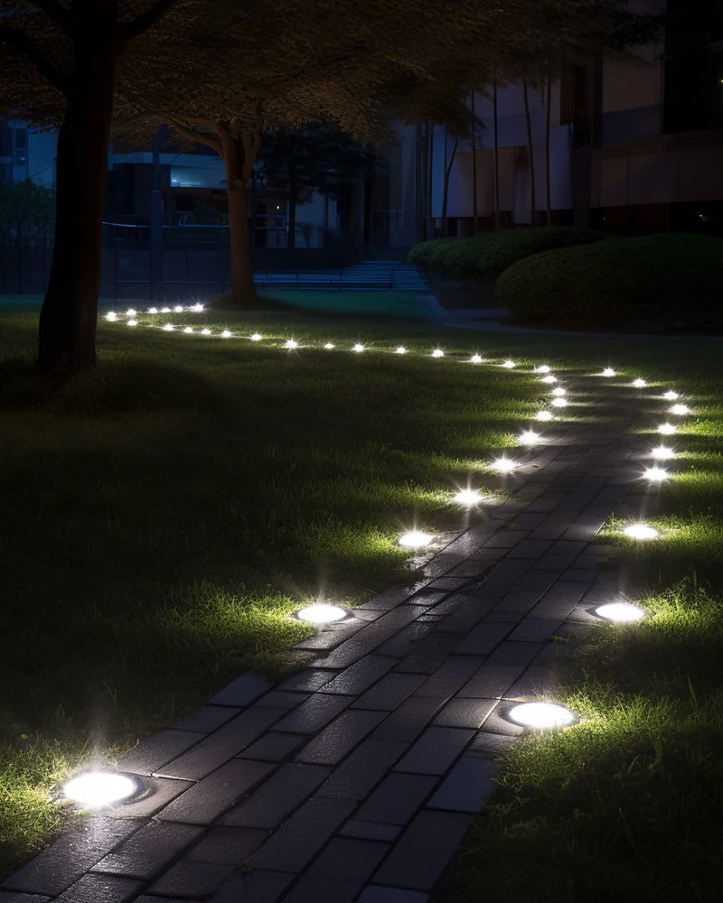 Biling Solar Outdoor Lights 12 Pack, Bright 12 LEDs Solar Ground Lights Waterproof, Flat Landscape Lighting Solar Powered for Yard Walkway Pathway Garden Driveway (White) White