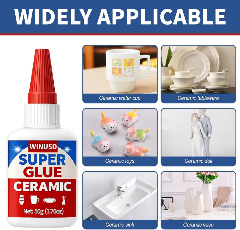 50g Ceramic Super Glue Adhesive - Instant Repair for Porcelain, Pottery, Dishes & Tiles | Waterproof, High Resistant | Strong Bond for Kitchen Sink, Bathroom, DIY Crafts & Home Decor Fixes - NewNest Australia