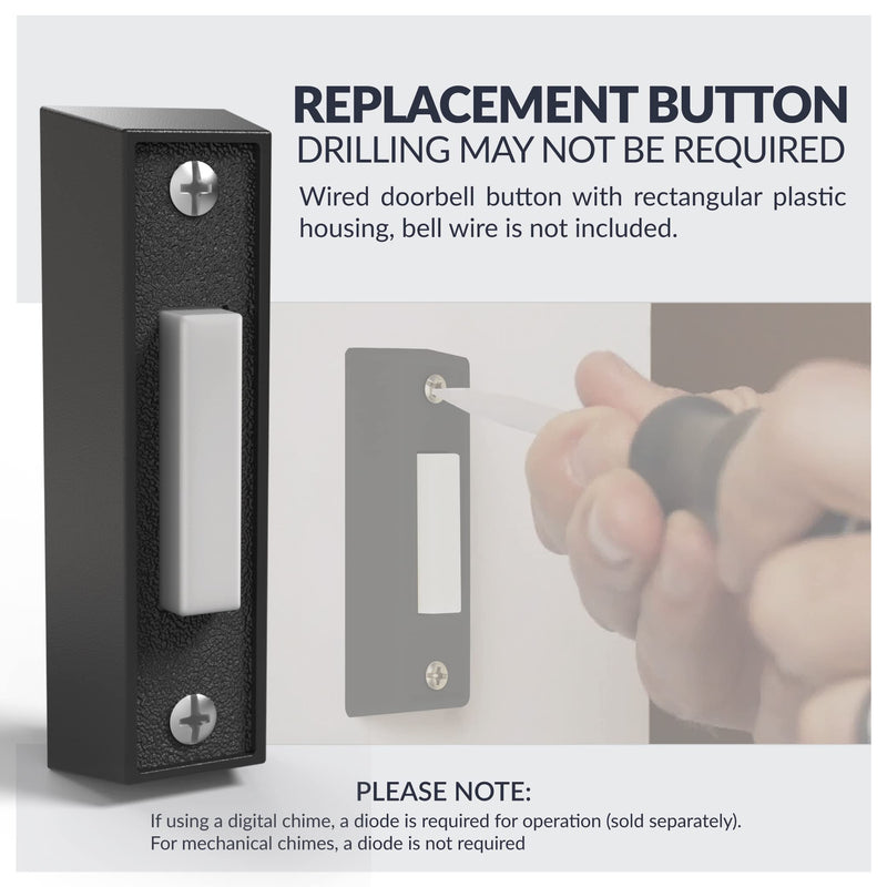 Newhouse Hardware LED Lighted Sturdy Plastic Door Chime Push Button BT4BL Black | Classic Rectangular Lighted Door Bell Button | Replacement Wired Doorbell Button for Most Door Bell Chimes