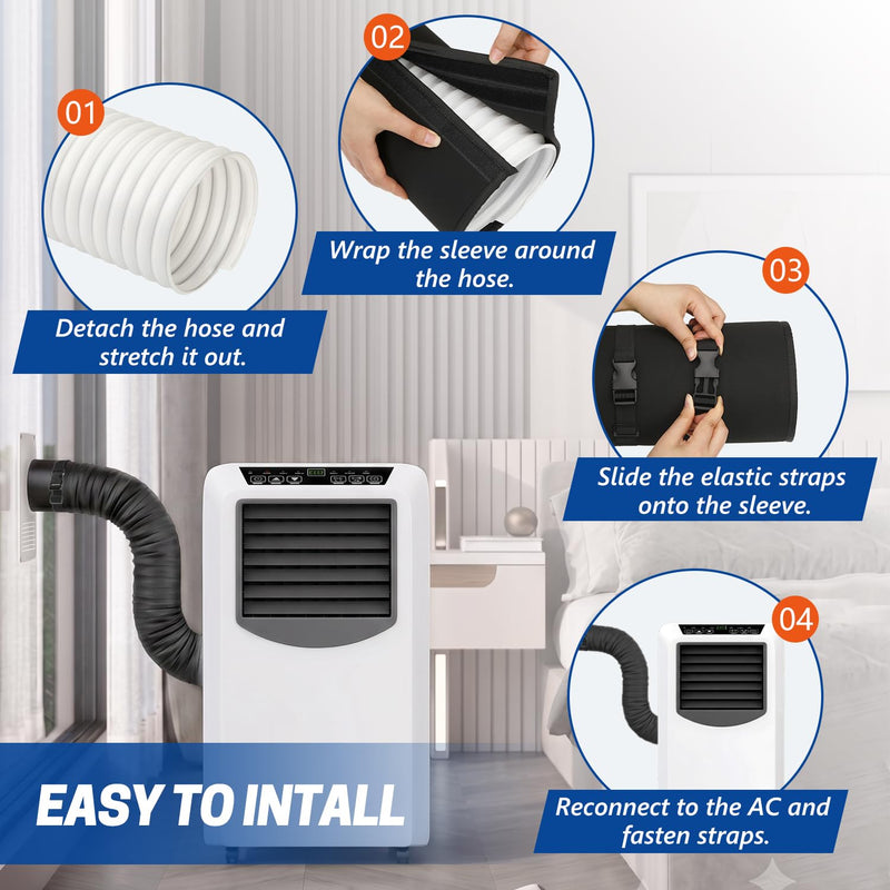 Portable AC Hose Cover Insulation Sleeve for 5"-5.9" Diameter Black 59IN-2PACK