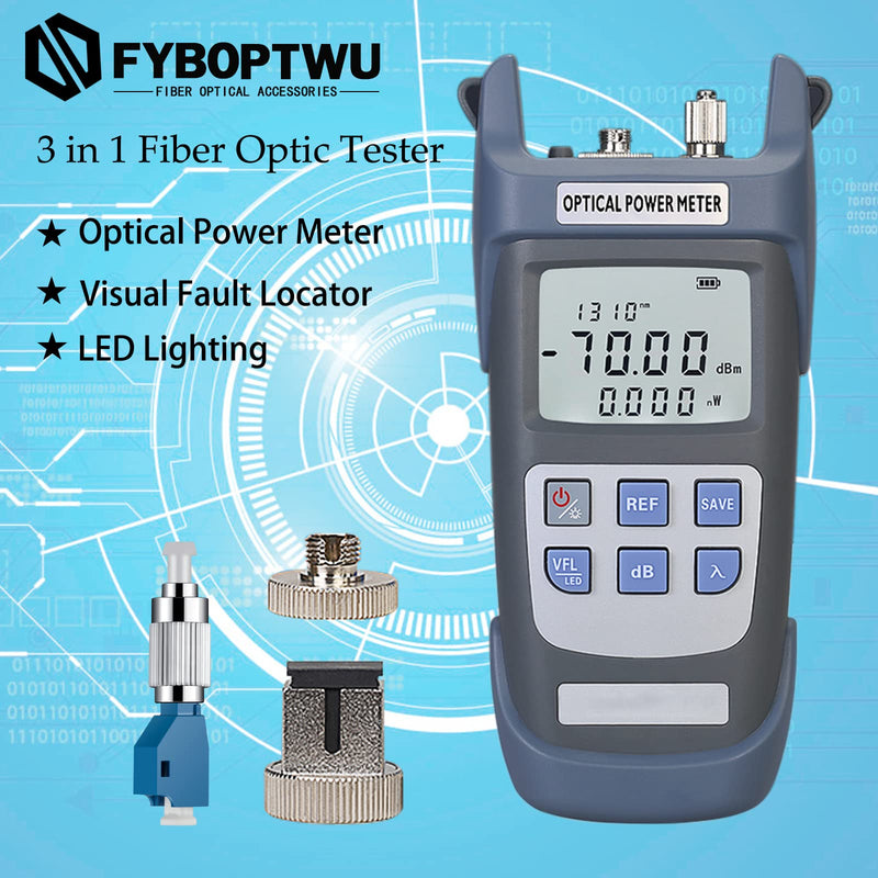 1pc 3 in 1 Function Fiber Optic Tester Portable Optical Power Meter (FC/SC/ST) & VFL 1mw Visual Fault Locator & LED, OPM & VFL Fiber Optic Tester, Range: (-70) dBm ~ (+10) dBm