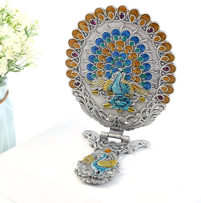 Queen-b Hand Mirror, Peacock, Peacock, Foldable, Hand Mirror, Tabletop, Stand, Mirror, Makeup Mirror, Compact, Stylish, Cute, Antique, Makeup, Portable, Portable (Gold) - NewNest Australia