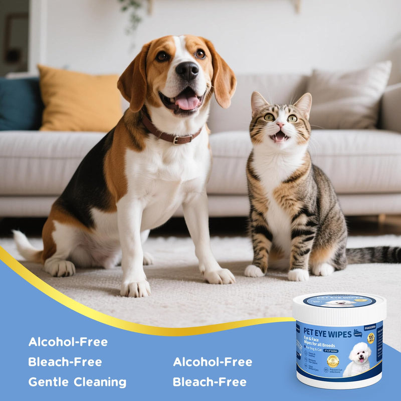 Hypoallergenic Eye Paw Face Wipes, Tear Stain Remover, Dog Eye Infection Treatment, Lick-Safe Soothing & Moisturizing & Gentle, Eye Debris, Discharge, Mucus - 100pcs