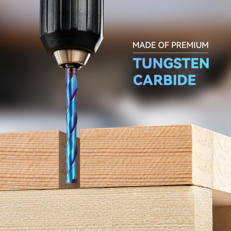 HQMaster Extra Long Spiral Router Bit Upcut 1/4 Inch Shank Solid Carbide CNC Router Bit with Nano Blue Coating CNC Bits End Mill for Woodwork Mortise Slot Trim 1 Pack Up Cut 1/4”Dia x 2”CL x 4”OAL