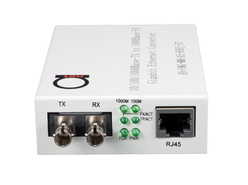 Multimode ST Gigabit Fiber Media Converter - Built-in ST Fiber Module 550 m (0.34 Miles) 850 nm - to UTP Cat5e 10/100/1000 RJ-45 – Auto Sensing Gigabit or Fast Ethernet - Jumbo Frame - LLF Support