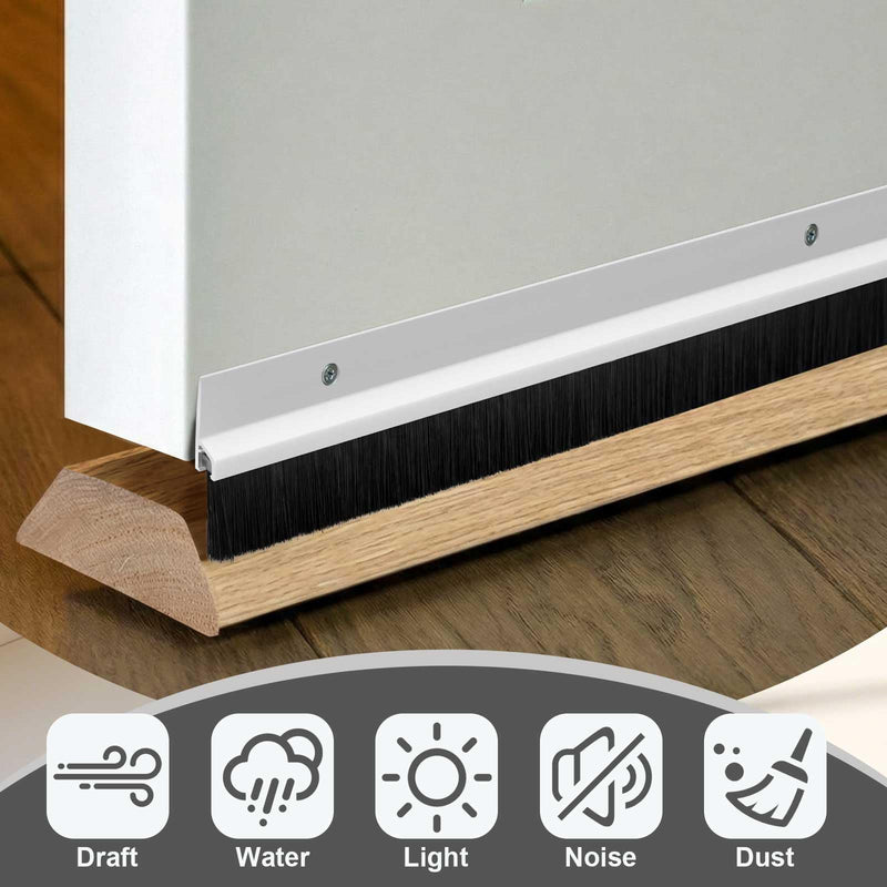 Gisafai 4 Pcs White Plastic Door Brush Bottom Sweep, 36 x 1.75 Inch Weather Stripping with 16 White Screws, Dust & Debris Proof Door Seal for Home Commercial Gaps