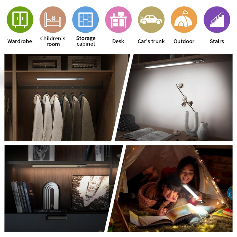 Under Cabinet Lights, 2 Pack Motion Sensor Light Indoor Rechargeable Closet Light for Kitchen, Bathroom (10 inch) 10 inch