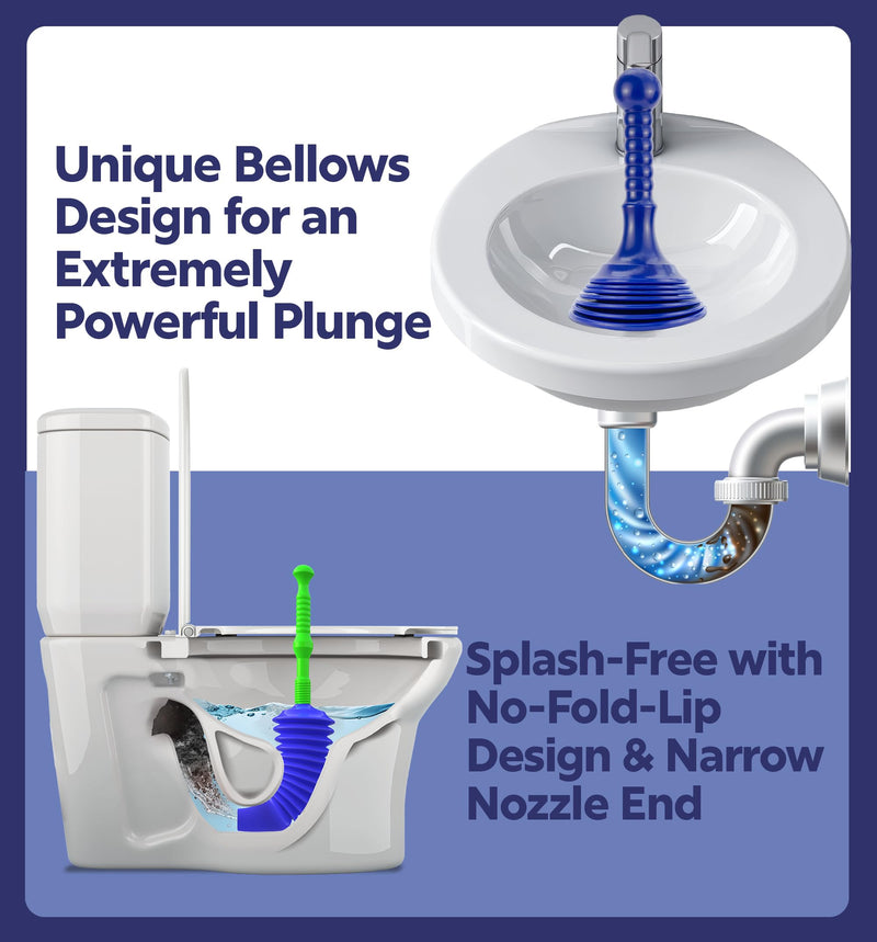 Luigi's Sink & Toilet Plunger Bundle - Heavy Duty Plungers for Bathroom & Kitchen - Toilet Plunger with Holder - Powerful & Flexible Bellows Plunger Toilets Sinks Baths & Showers Small Sink Plunger + Toilet Plunger