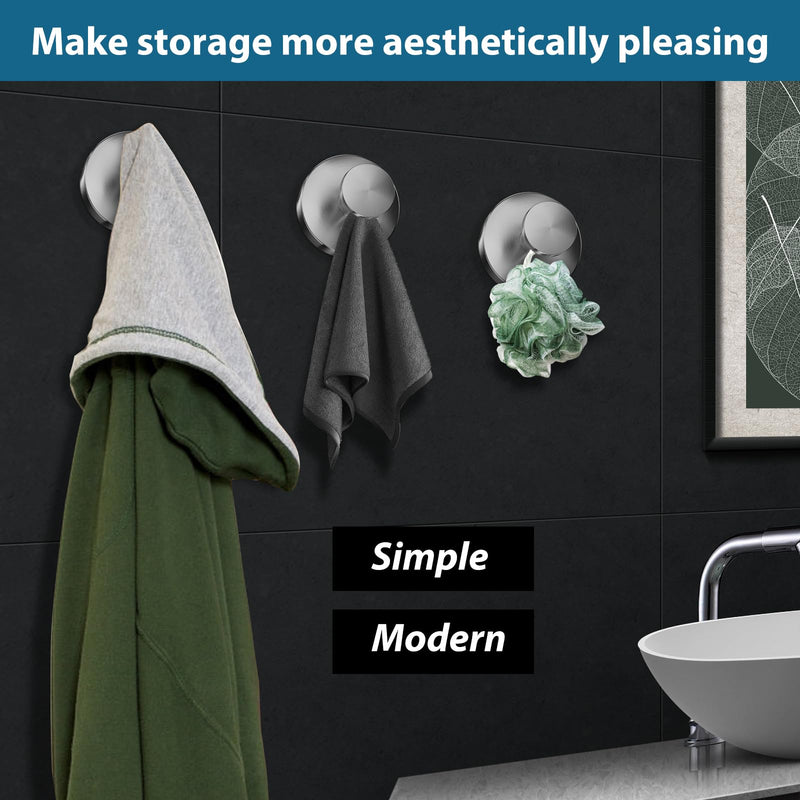 Suction Cup Hooks for Shower, Wall Suction Cup Hooks No-Drill Hooks for bathrooms Wall, Glass Door, Mirror, Kitchen Hanging up to 15 lbs – Waterproof & Rustproof (Loofah- Silver, 2 PCS) Loofah-Silver