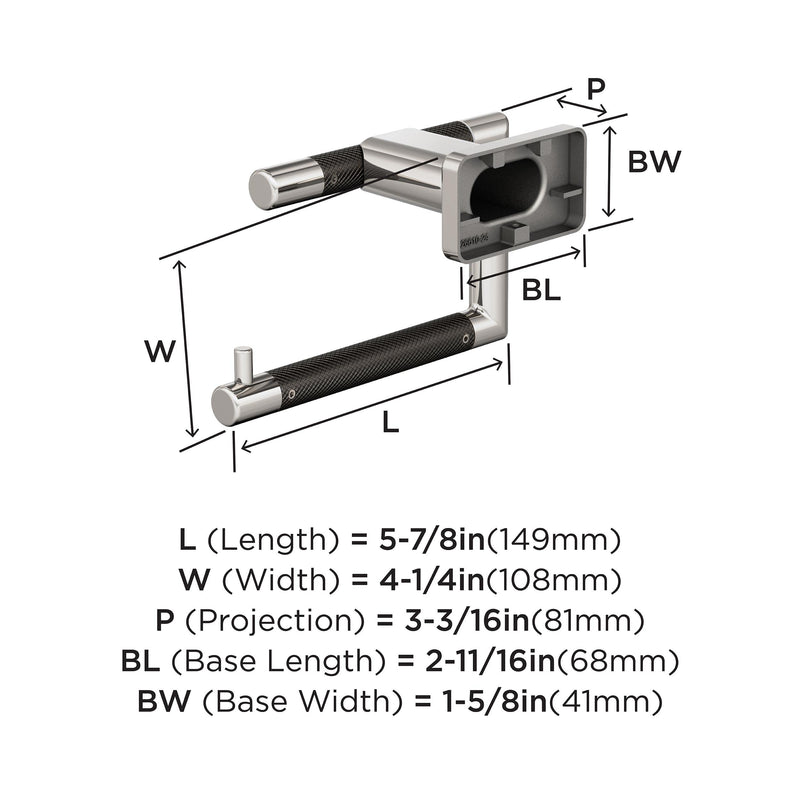 Amerock BH26617PNGM | Polished Nickel/Gunmetal Single Post Toilet Paper Holder | 5-7/8 inch (149 mm) Length Toilet Tissue Holder | Esquire | Bath Tissue Holder | Bathroom Hardware | Bath Accessories