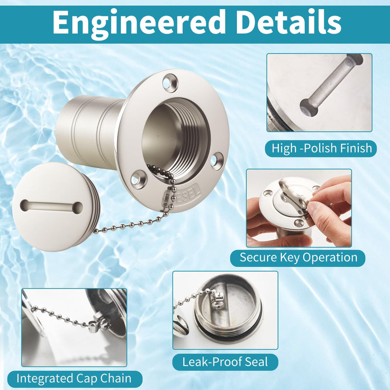 316 Stainless Steel Straight Diesel Deck Fill– Marine Boat Fuel Filler Neck & Secure Anti-Theft Access Diesel-Straight(1-1/2")