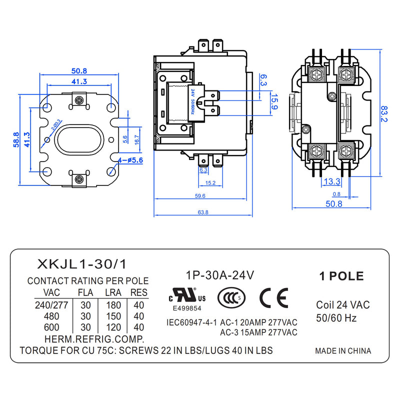 Dreyoo Carrier HVAC Motor Contactor, 24V 30 A Coil 1 Pole Replacement Relays Compatible with C230B, Air Conditioner, Heat Pump, Refrigeration Systems (2 Pack)