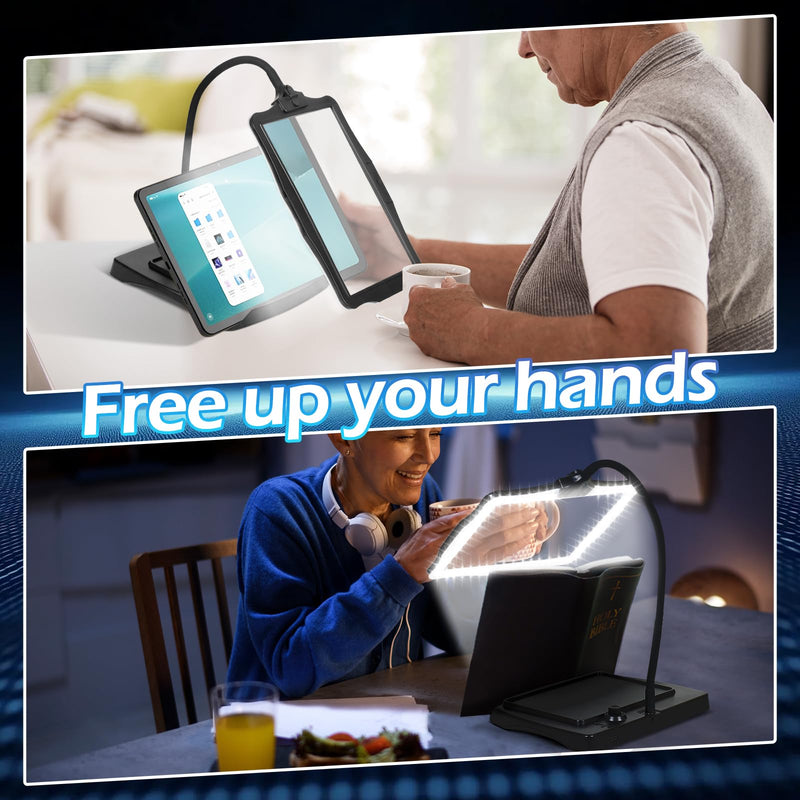 Magnifying Glass with Light and Stand 50 Ultra-Bright LEDs Large Magnifying Lamp 360° Flexible Gooseneck Magnifying Glass with Stand Hands Free Magnifier Glasses for Sewing Reading Crafts Seniors 10.6 x 7.9 inch