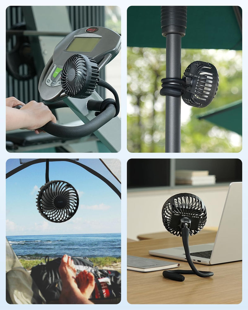 A2C 4.7-Inch Big Cooling Fan for Peloton Bike Bike+ or Tread, 16.5" Long Bendable Arm, Rechargeable 4000mAh Battery, 360° Rotation, 3 Speeds, fits Treadmill Exercise Workout Stationary Cycling Bikes Black