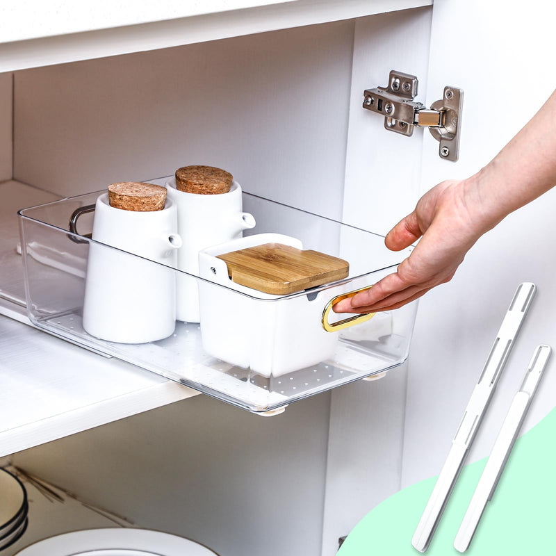 4 Pcs Adhesive Sliders for Cabinets Pull Out Cabinet Organizer Accessories Basket Office Glide Cabinet Tracks Runner Adhesive Drawer Slides Pull Out Replace Guide Rail for Back to School Supplies