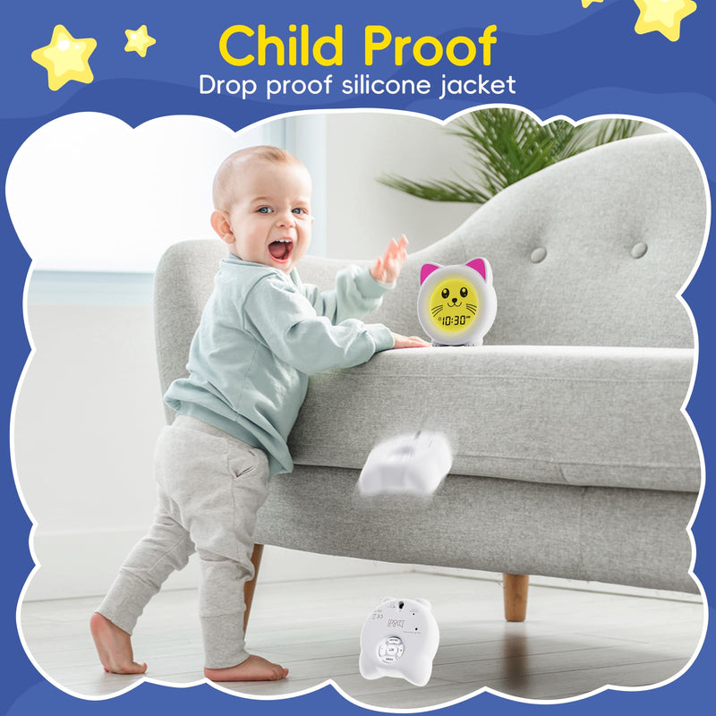 B&H Sleep Trainer Clock for Toddler - Rechargeable Kid Ok to Wake Clock, Cute Cat Girls Alarm Clock, Drop Proof, Night Light, Science-Backed Lighting for Peaceful Sleep and Ready to Rise Mornings White