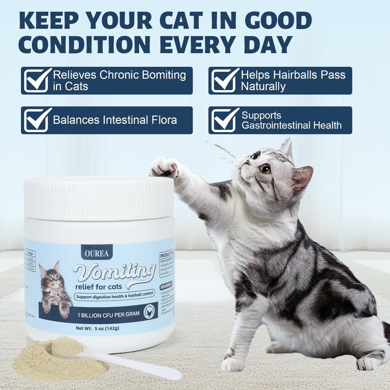 Cat Vomit Remedy, Vomiting Relief for Cats, Cat Vomiting Relief Supplement with Probiotic, Probiotic for Cats Relieves Dry Retching, Helps Expel Hairballs, and Supports Intestinal Health (5 oz)